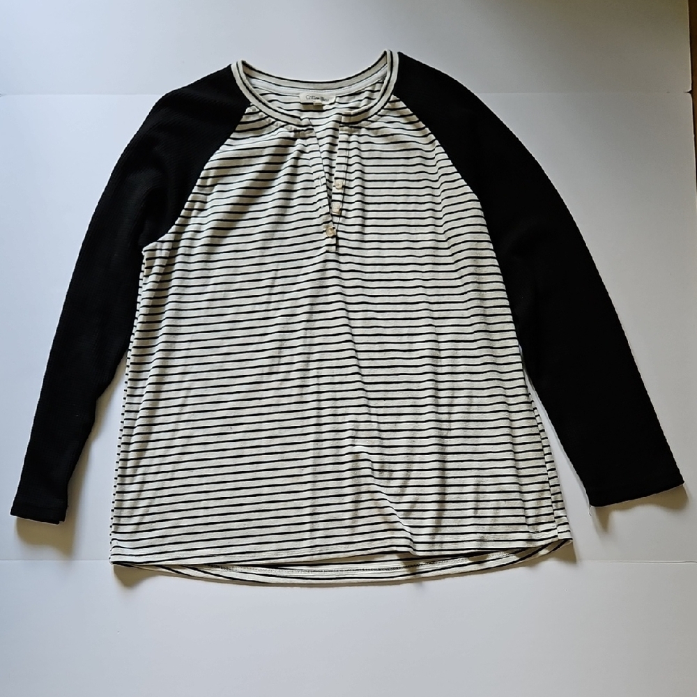Black and White Striped Raglan Top